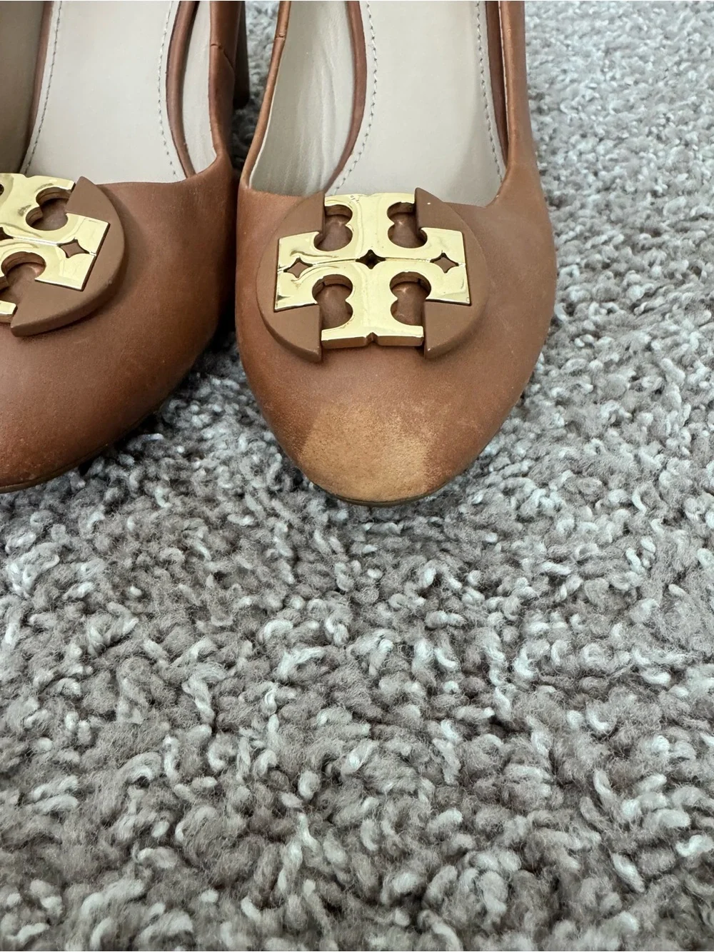 Tory Burch Tan Leather Logo Ballet Wedges